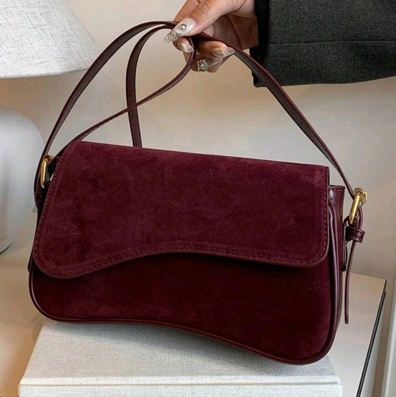 Handbags - Fashionable And Simple Suede Material Handbag, Armpit Bag, Handbag, Makeup bag